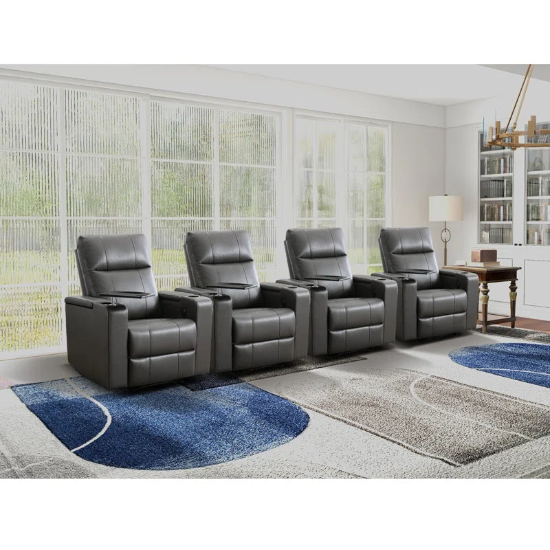 33.1'' Wide Modern Faux Leather Power Reclining Home Theater Individual Seat with Cup Holders (Set of 4)