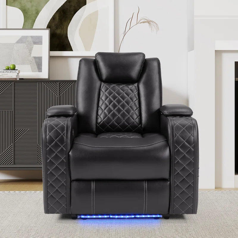 36.2" Wide Luxury Vegan Leather Power Recliner Home Theater Individual Seat with Cup Holder (Set of 5)