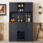 Farmhouse Antique Blue 9-Bottle Bar Cabinet with Glass Racks, Wood 47.32 In. W Buffet with Wine Storage