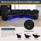 Power Recliner Sectional Sofa Set, Black Leather Sectional Couch for Living Room, L Shape Reclining Sofa with Cup Holder, Hidden Storage, Coffee Table for House(6 Seat)