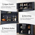 Farmhouse Antique Blue 9-Bottle Bar Cabinet with Glass Racks, Wood 47.32 In. W Buffet with Wine Storage