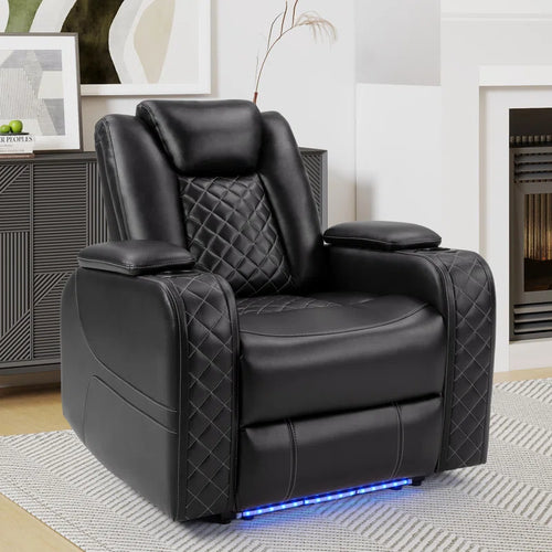 36.2" Wide Luxury Vegan Leather Power Recliner Home Theater Individual Seat with Cup Holder (Set of 5)