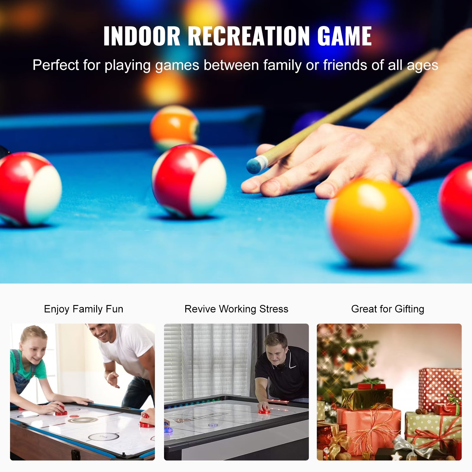 88″ 3 in 1 Swivel Multifunctional Sports Game Table with Air Hockey & Billiards/Pool & Table Tennis for Home, Game Room, Friends and Family!