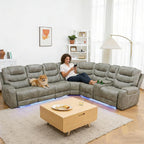 Breathing Leather Reclining Sofa Set,Power Recliner Sectional Couch with LED Light,Modern Living Room Furniture Set,Reclining Sectional Couch Set with USB Port/Storage for Home/Home Theater