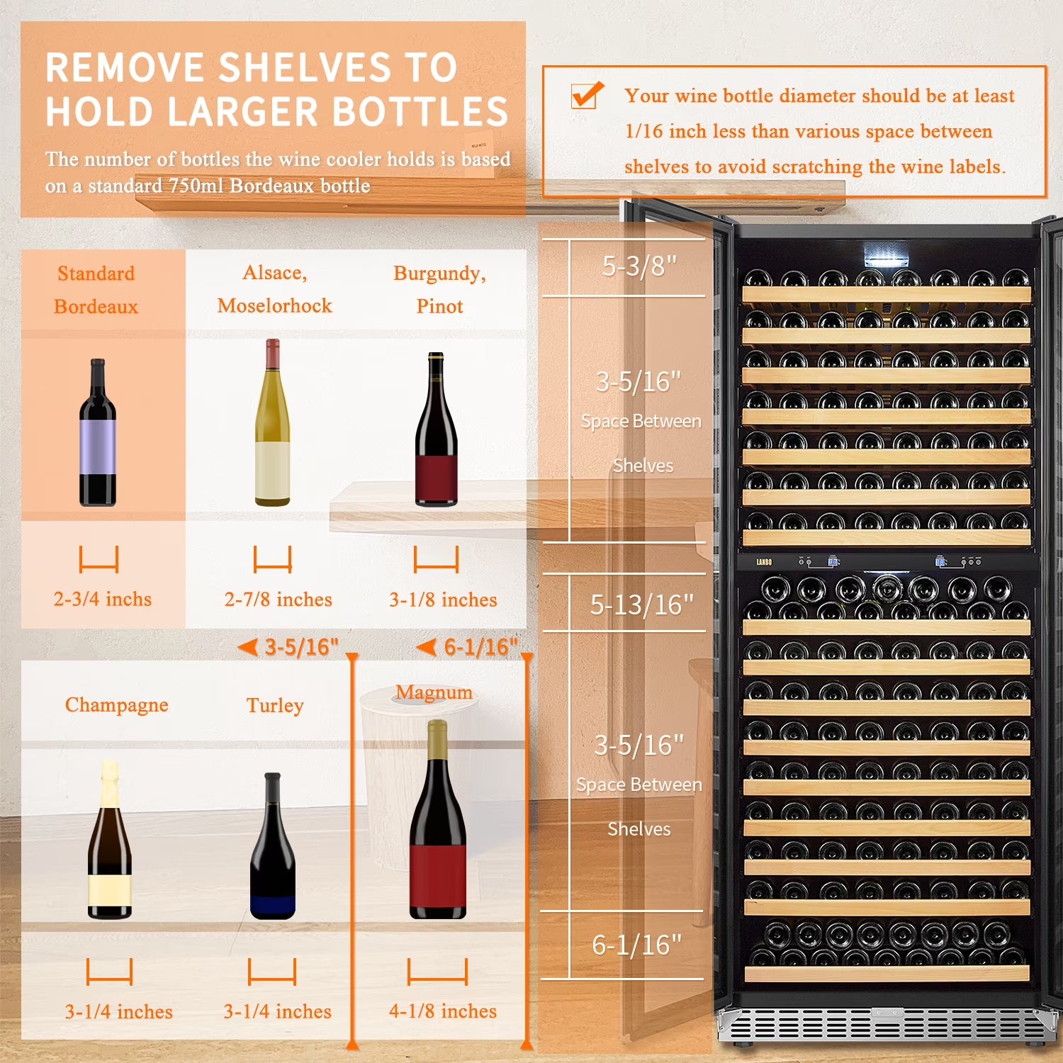 32 Inch 255 Bottle Dual Zone Compressor Freestanding Wine Refrigerator