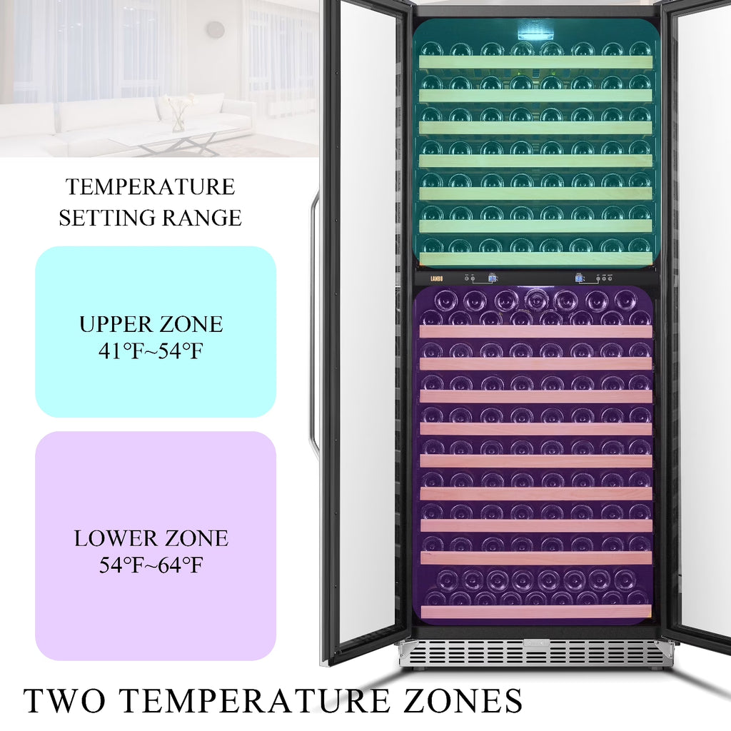 32 Inch 255 Bottle Dual Zone Compressor Freestanding Wine Refrigerator
