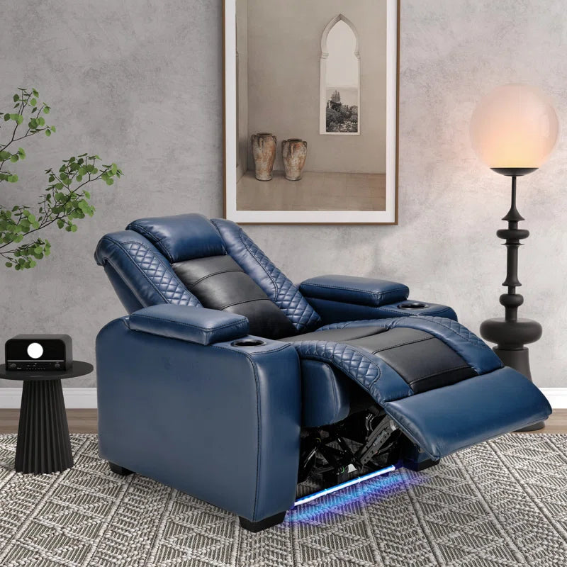 Valdur Adjustable Headrest Power Recliner Man Cave Home Theater Chair with Cup Holders USB LED (Set of 4)