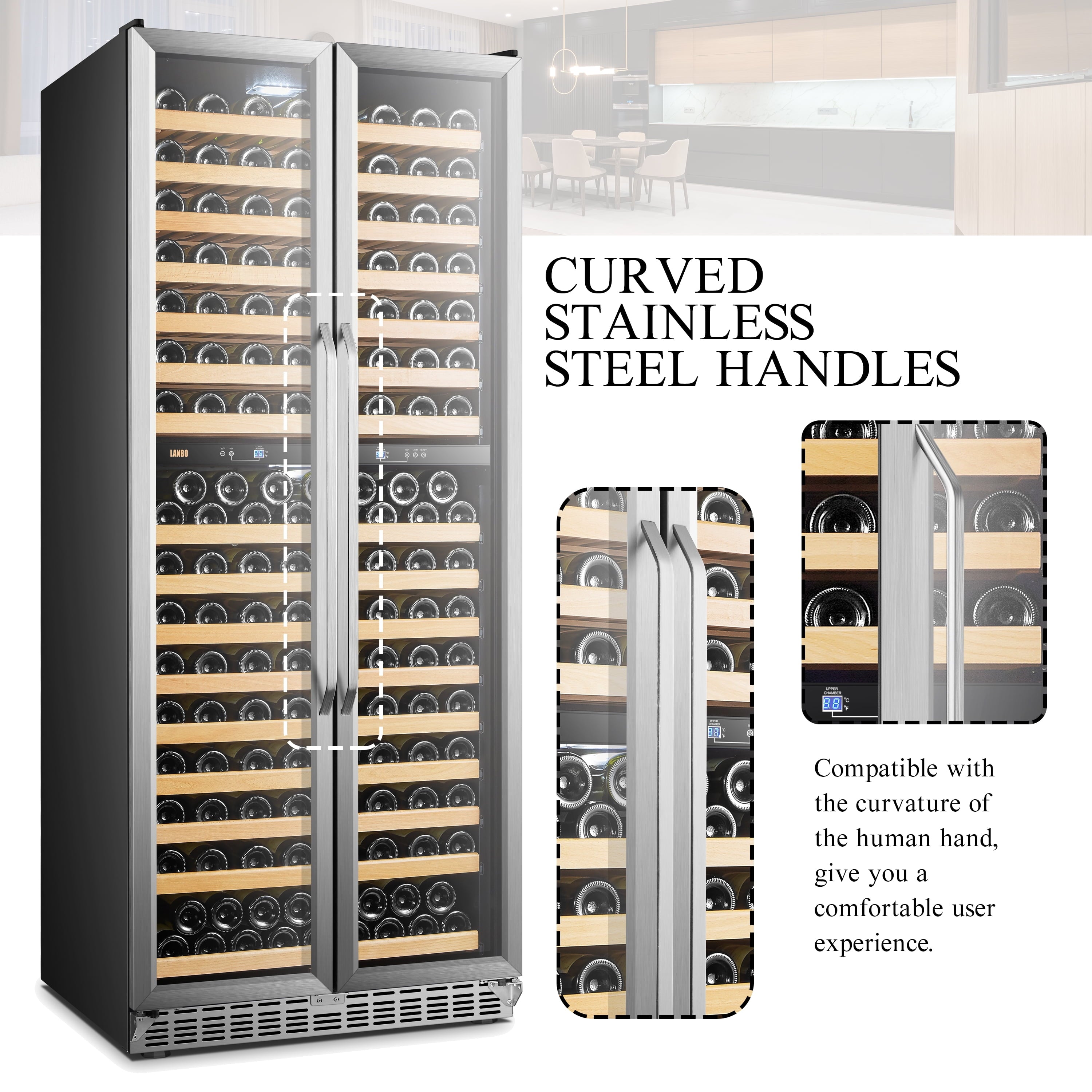 32 Inch 255 Bottle Dual Zone Compressor Freestanding Wine Refrigerator