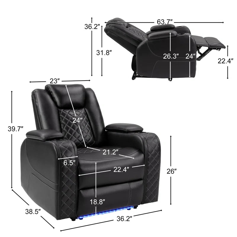 36.2" Wide Luxury Vegan Leather Power Recliner Home Theater Individual Seat with Cup Holder (Set of 5)