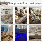 Breathing Leather Reclining Sofa Set,Power Recliner Sectional Couch with LED Light,Modern Living Room Furniture Set,Reclining Sectional Couch Set with USB Port/Storage for Home/Home Theater