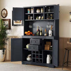 Farmhouse Antique Blue 9-Bottle Bar Cabinet with Glass Racks, Wood 47.32 In. W Buffet with Wine Storage
