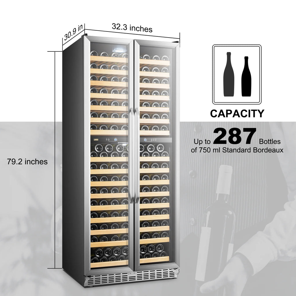 32 Inch 255 Bottle Dual Zone Compressor Freestanding Wine Refrigerator
