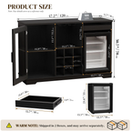 Wine Bar Cabinet with Fridge (Included), 47" Liquor Coffee Bar Cabinet with LED Lights & Rack, Mini Fridge Cabinet with Storage, Human Body Sensor, Buffet Sideboard for Dining Room, Black
