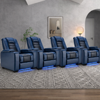 Valdur Adjustable Headrest Power Recliner Man Cave Home Theater Chair with Cup Holders USB LED (Set of 4)