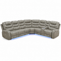 Breathing Leather Reclining Sofa Set,Power Recliner Sectional Couch with LED Light,Modern Living Room Furniture Set,Reclining Sectional Couch Set with USB Port/Storage for Home/Home Theater