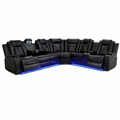 Power Recliner Sectional Sofa Set, Black Leather Sectional Couch for Living Room, L Shape Reclining Sofa with Cup Holder, Hidden Storage, Coffee Table for House(6 Seat)