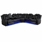 Power Recliner Sectional Sofa Set, Black Leather Sectional Couch for Living Room, L Shape Reclining Sofa with Cup Holder, Hidden Storage, Coffee Table for House(6 Seat)
