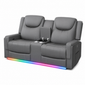 Manual Loveseat Recliner Sofa, Home Theater Seating with PU Gray Leather, Console with Cup Holders & Storage, USB Ports, 2 Seater Reclining Couch for Living Room, RV, Home Theater