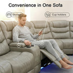 Breathing Leather Reclining Sofa Set,Power Recliner Sectional Couch with LED Light,Modern Living Room Furniture Set,Reclining Sectional Couch Set with USB Port/Storage for Home/Home Theater