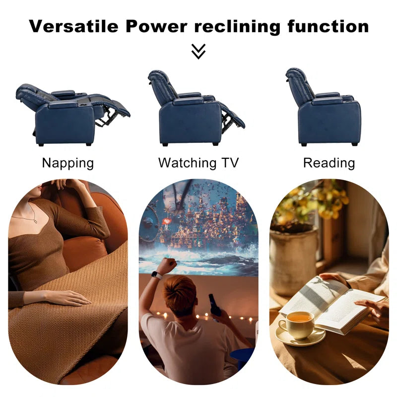 Valdur Adjustable Headrest Power Recliner Man Cave Home Theater Chair with Cup Holders USB LED (Set of 4)