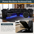 Power Recliner Sectional Sofa Set, Black Leather Sectional Couch for Living Room, L Shape Reclining Sofa with Cup Holder, Hidden Storage, Coffee Table for House(6 Seat)