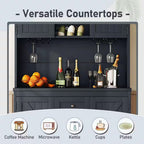 Farmhouse Antique Blue 9-Bottle Bar Cabinet with Glass Racks, Wood 47.32 In. W Buffet with Wine Storage