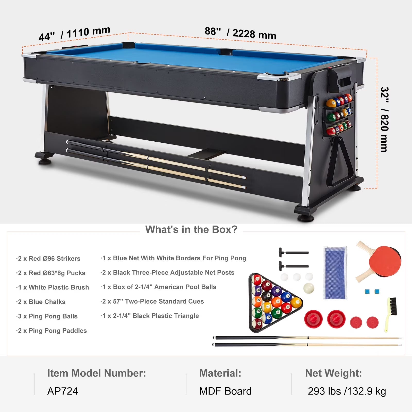 88″ 3 in 1 Swivel Multifunctional Sports Game Table with Air Hockey & Billiards/Pool & Table Tennis for Home, Game Room, Friends and Family!