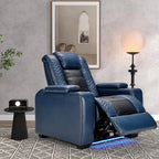 Valdur Adjustable Headrest Power Recliner Man Cave Home Theater Chair with Cup Holders USB LED (Set of 4)