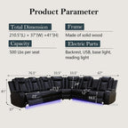 Power Recliner Sectional Sofa Set, Black Leather Sectional Couch for Living Room, L Shape Reclining Sofa with Cup Holder, Hidden Storage, Coffee Table for House(6 Seat)