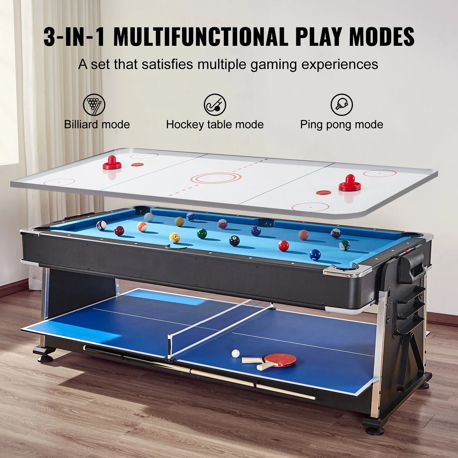 88″ 3 in 1 Swivel Multifunctional Sports Game Table with Air Hockey & Billiards/Pool & Table Tennis for Home, Game Room, Friends and Family!