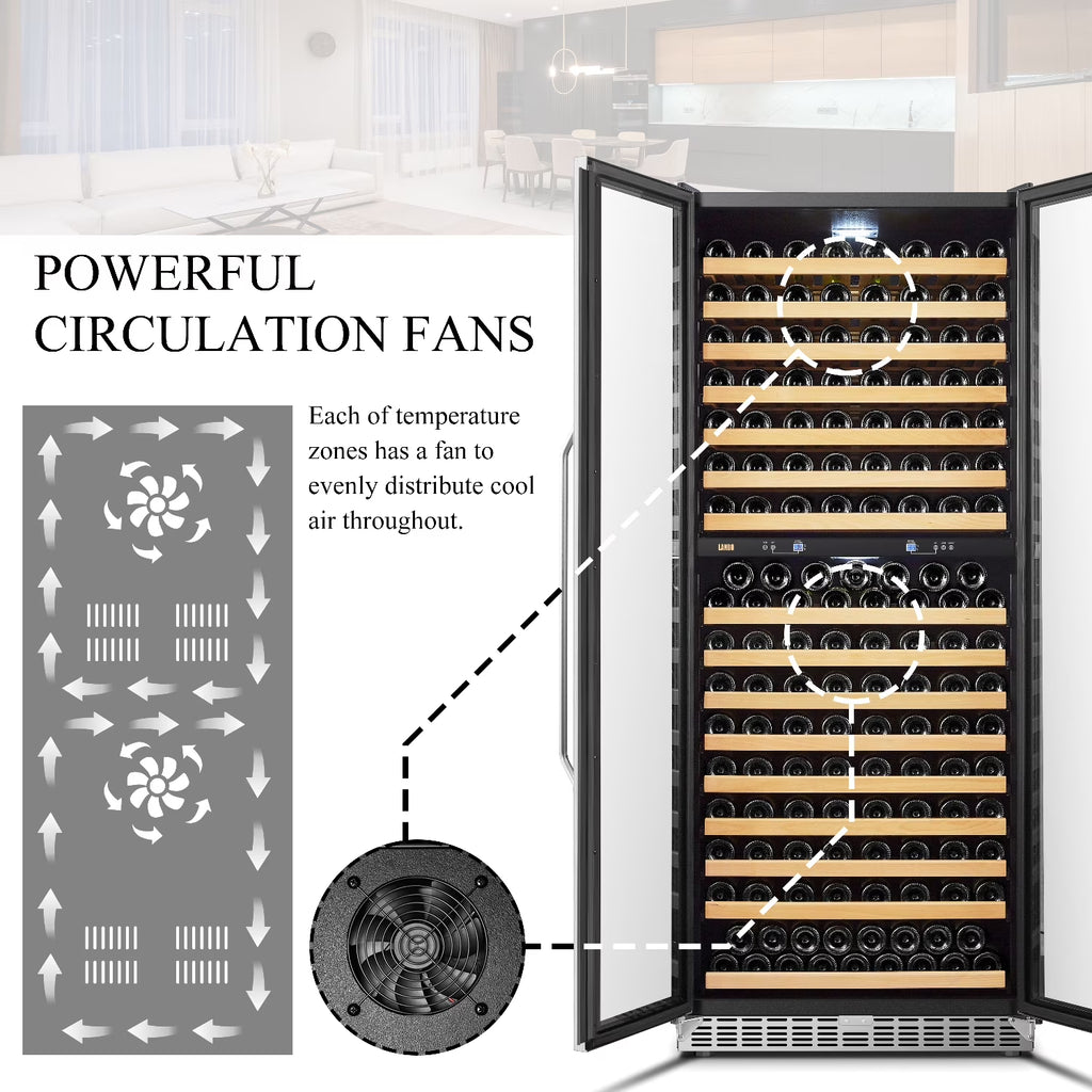 32 Inch 255 Bottle Dual Zone Compressor Freestanding Wine Refrigerator